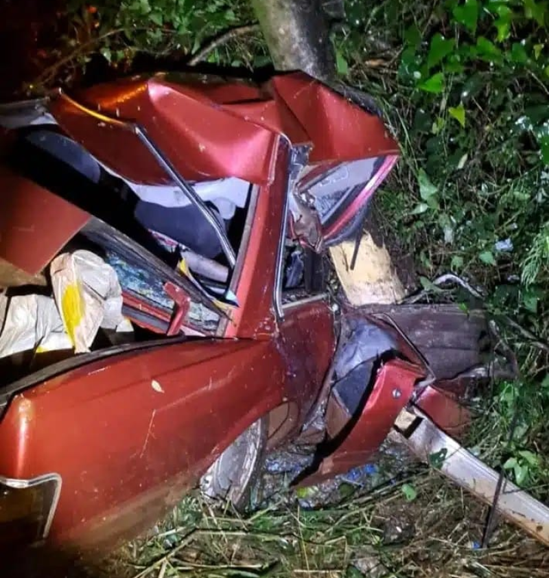 Carro sai da pista e colide em árvore na ERS-155, em Ijuí