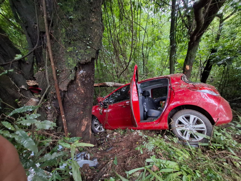 Carro sai da pista e bate em árvores na ERS-342, em Catuípe