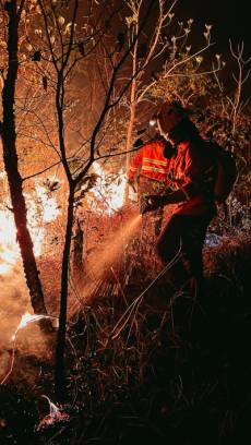 Em condições extremas, com a umidade do ar abaixo de 10%, bombeiros da região atuam nas queimadas em MS