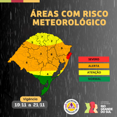 RS tem três alertas do Inmet para chuva intensa e rajadas de vento de até 100 km/h