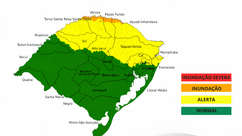 Defesa Civil alerta para risco de inundações e elevação de rios no norte do RS