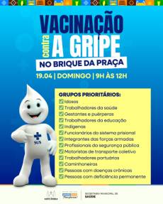Grupos prioritários podem se vacinar contra a gripe neste domingo, no Brique da Praça