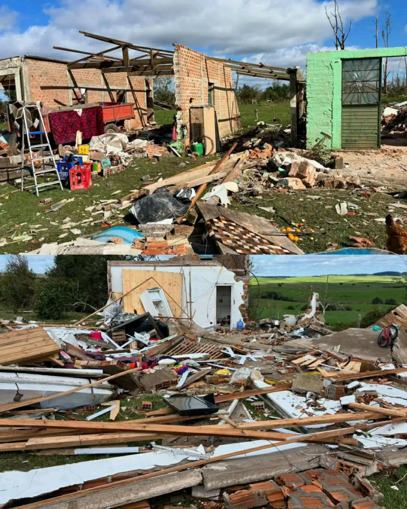 Tornado percorre seis quilômetros no Sul do RS e temporais deixam uma morte